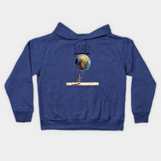 Earth Day: A Little Girl Holding an Earth Balloon, "Happy Earth Day" Kids Hoodie